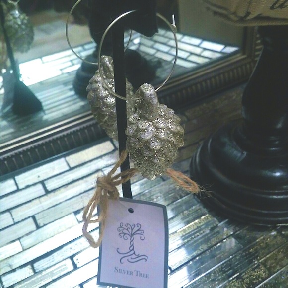 Sterling Silver Hoops w Frosted Pinecone Earrings - Picture 5 of 7